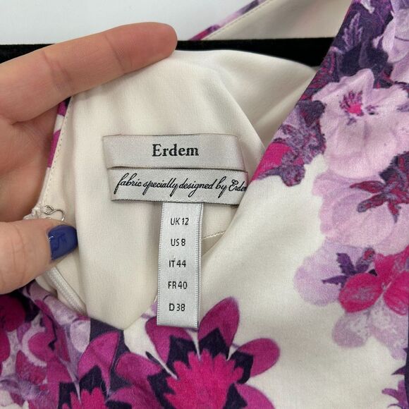 ERDEM Purple Pink White Floral Cotton Silk V-Neck Sleeveless Spring Mini Dress 8 - Picture 6 of 7